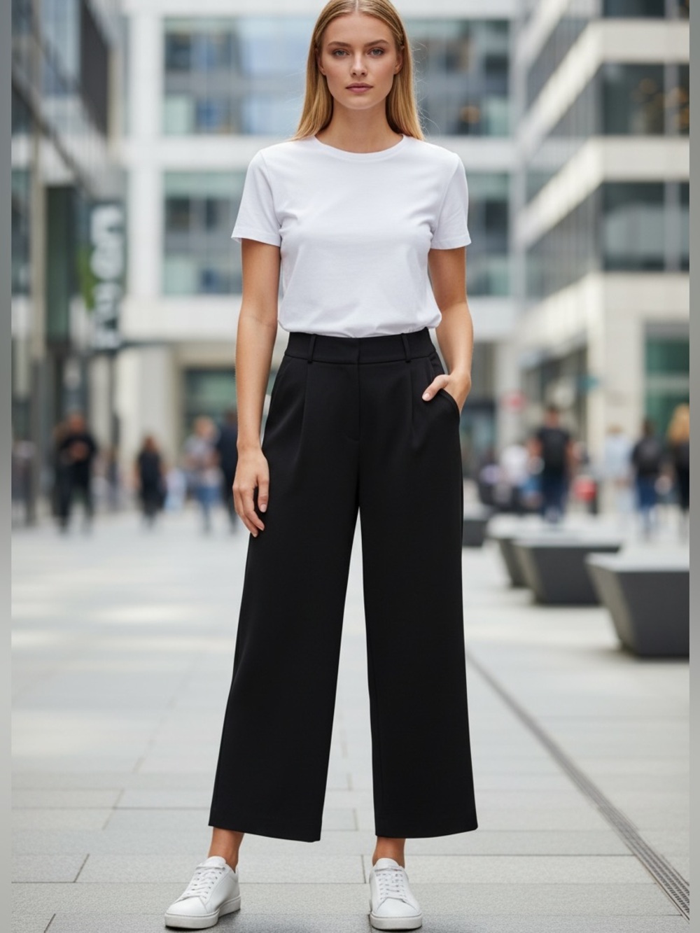 Alice & Olivia Employed Wide Leg Cropped Classic Trouser Pant SZ 2 in Black
